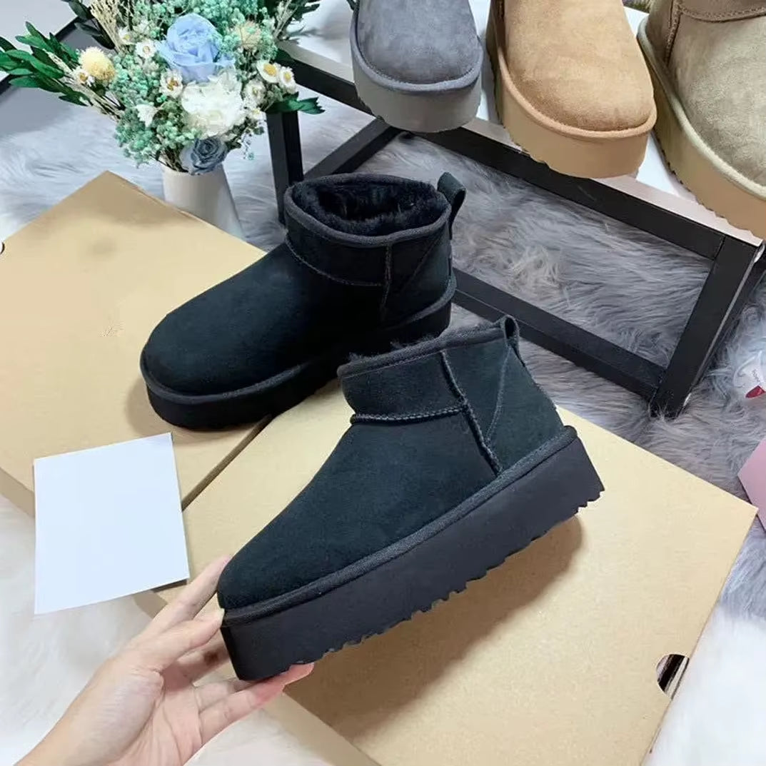 Winter Real Sheepskin Wool Women Snow Boots New Design Ladies Platform Shoes Warm Slippers Classic Ultra Mini Man Fur Ankle Boot