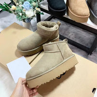 Winter Real Sheepskin Wool Women Snow Boots New Design Ladies Platform Shoes Warm Slippers Classic Ultra Mini Man Fur Ankle Boot